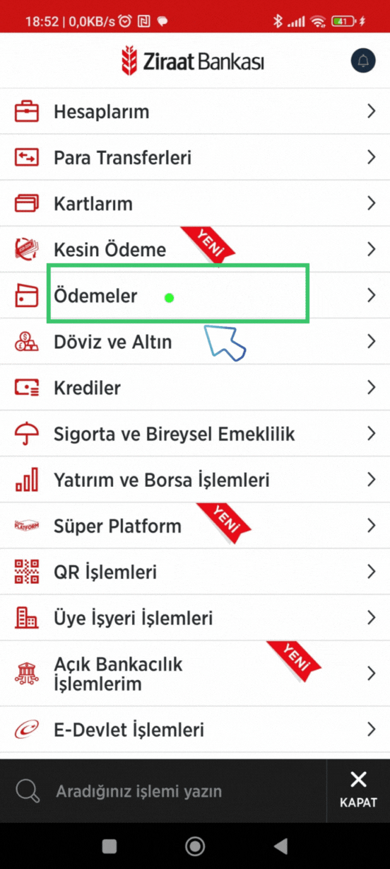 Ziraat Ödeme Adım 1